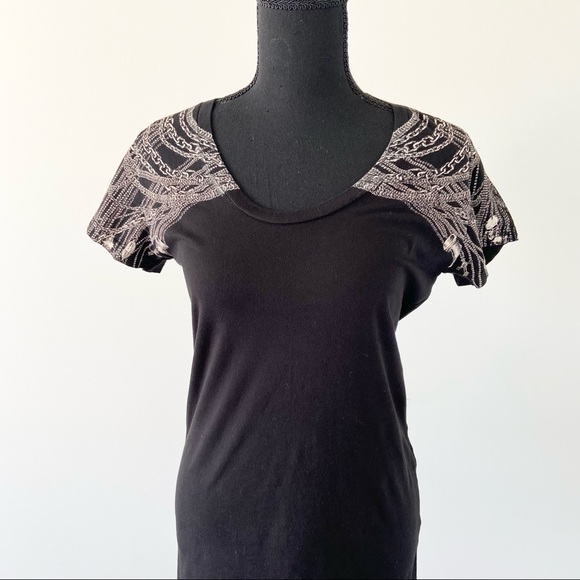 Affliction Chains Print Ruched Braided Back Tunic Top - Picture 2 of 16